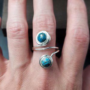Size 9 Sterling Silver Handmade Wrapped Turquoise Stones Ring